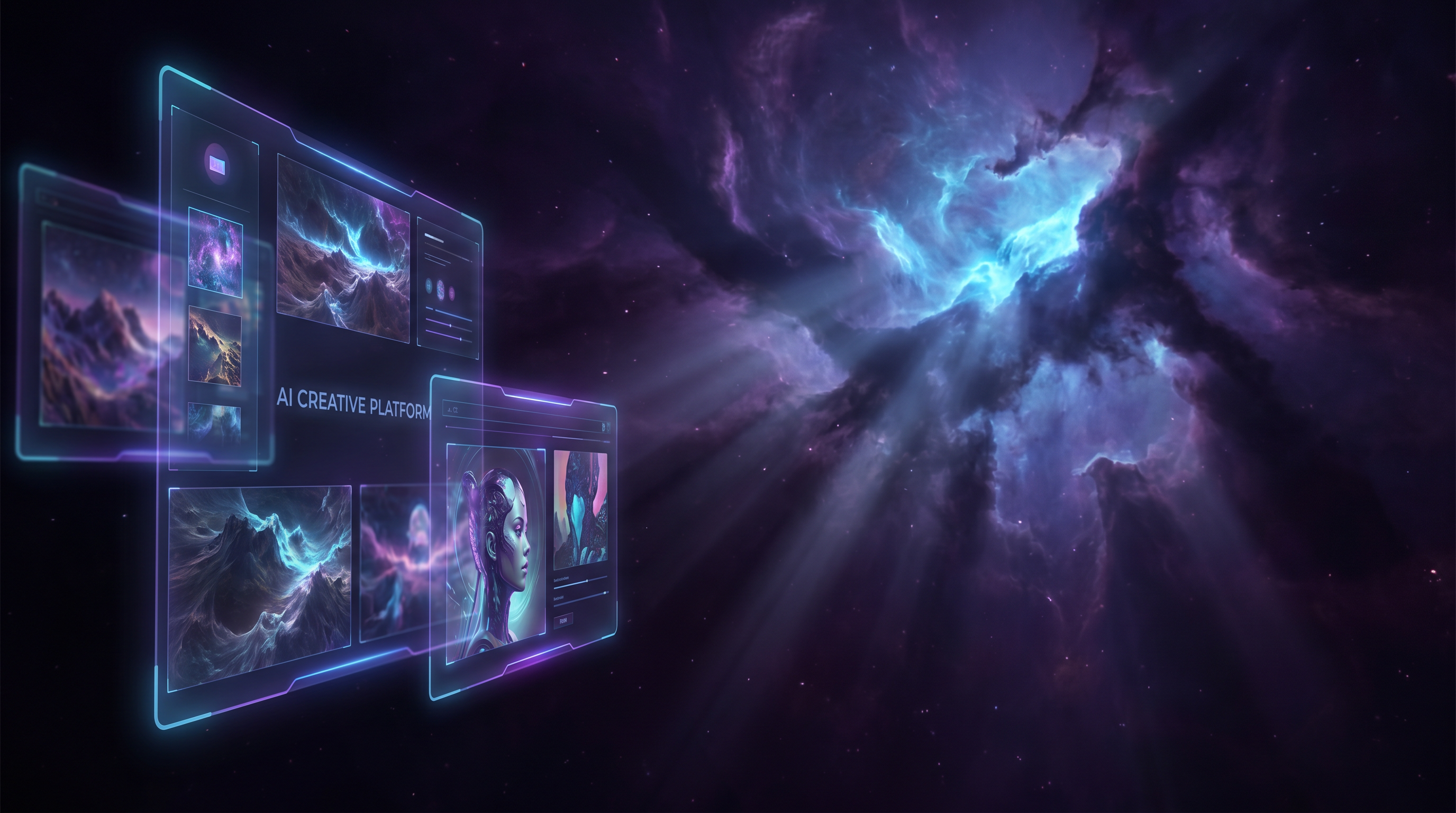 Hero background featuring a cosmic nebula